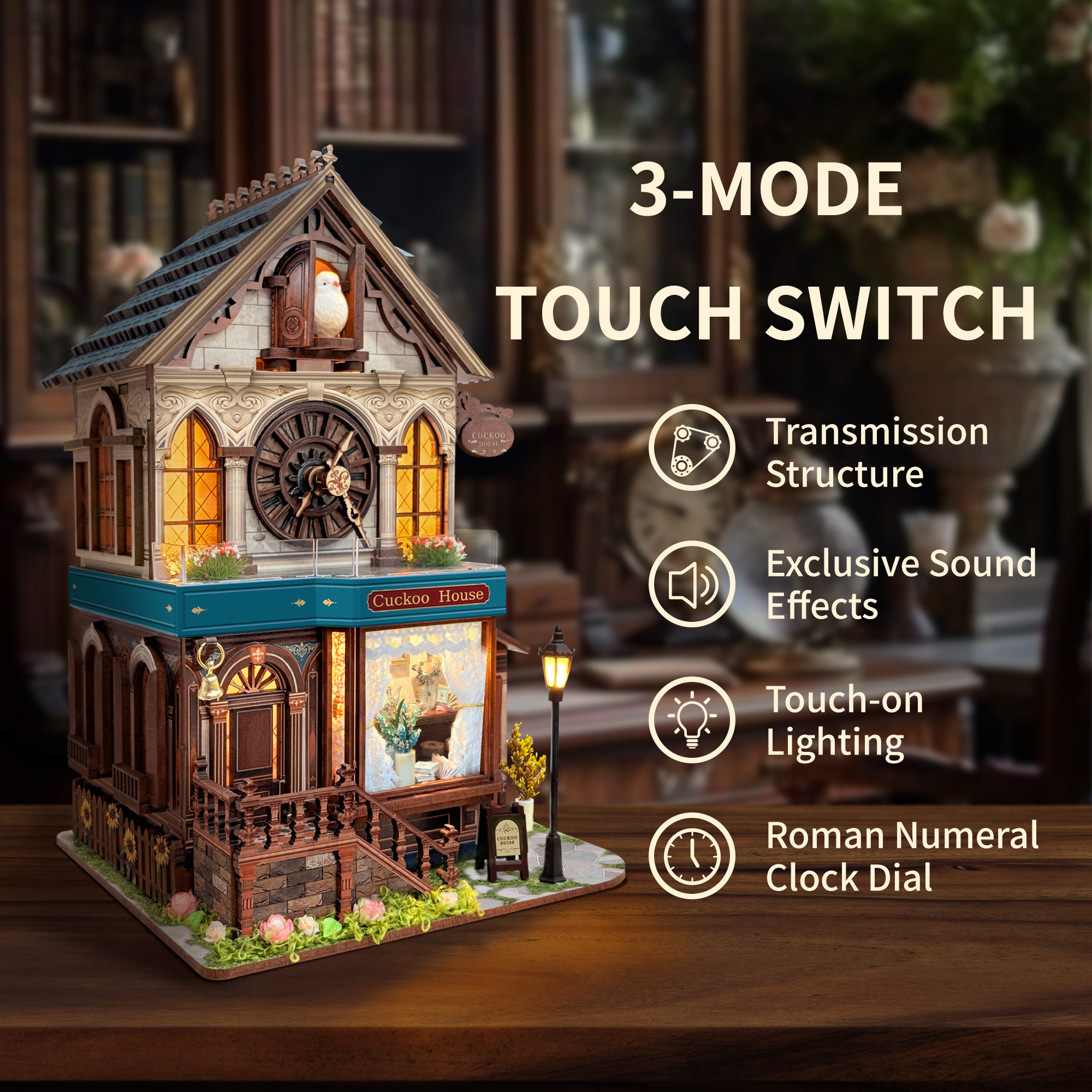 Cuckoo Clock House | Mechanical 3D Wooden Puzzle Kit-Book Nook World