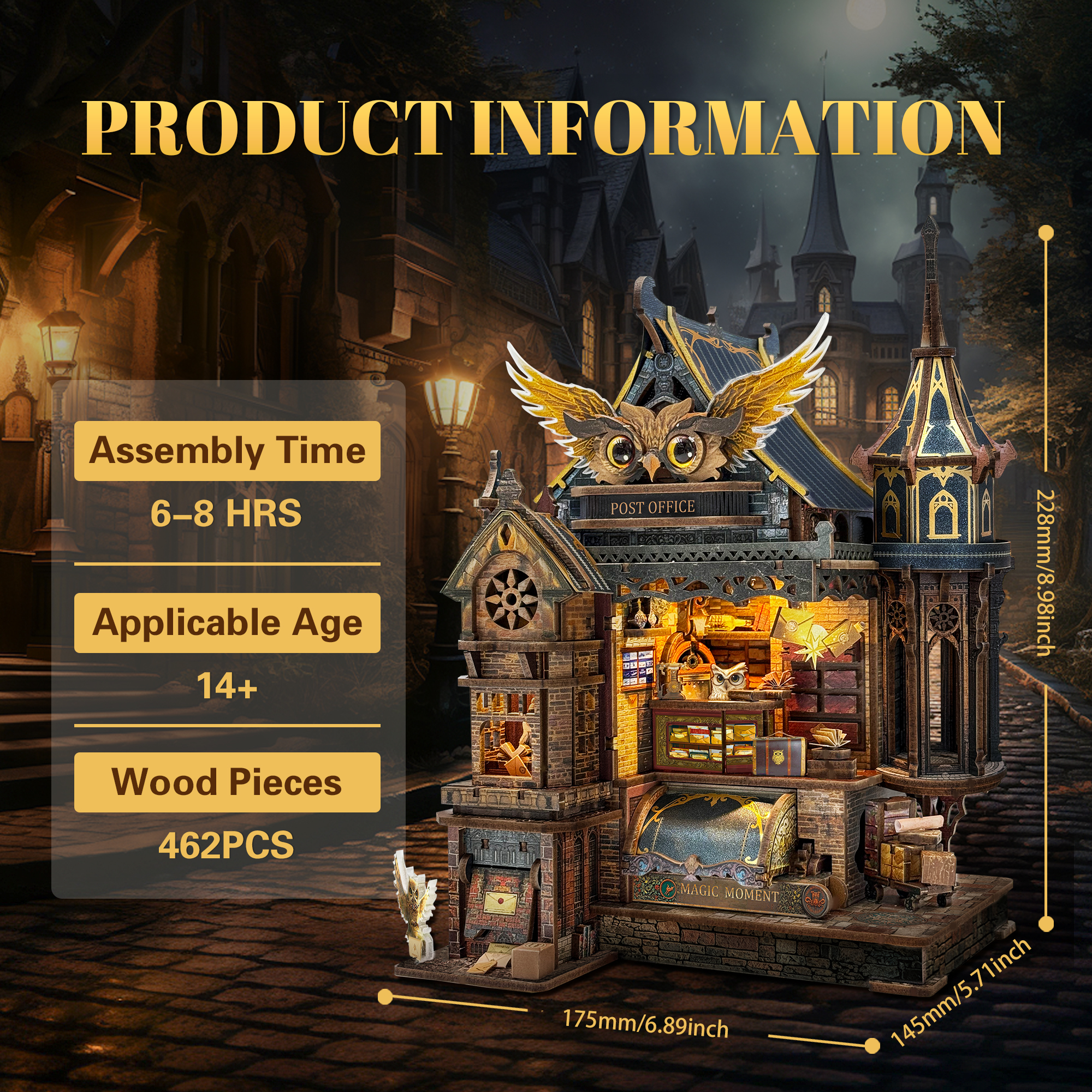 Owl Post Office DIY Miniature Kit –  Light-Up Miniature Diorama with Sound