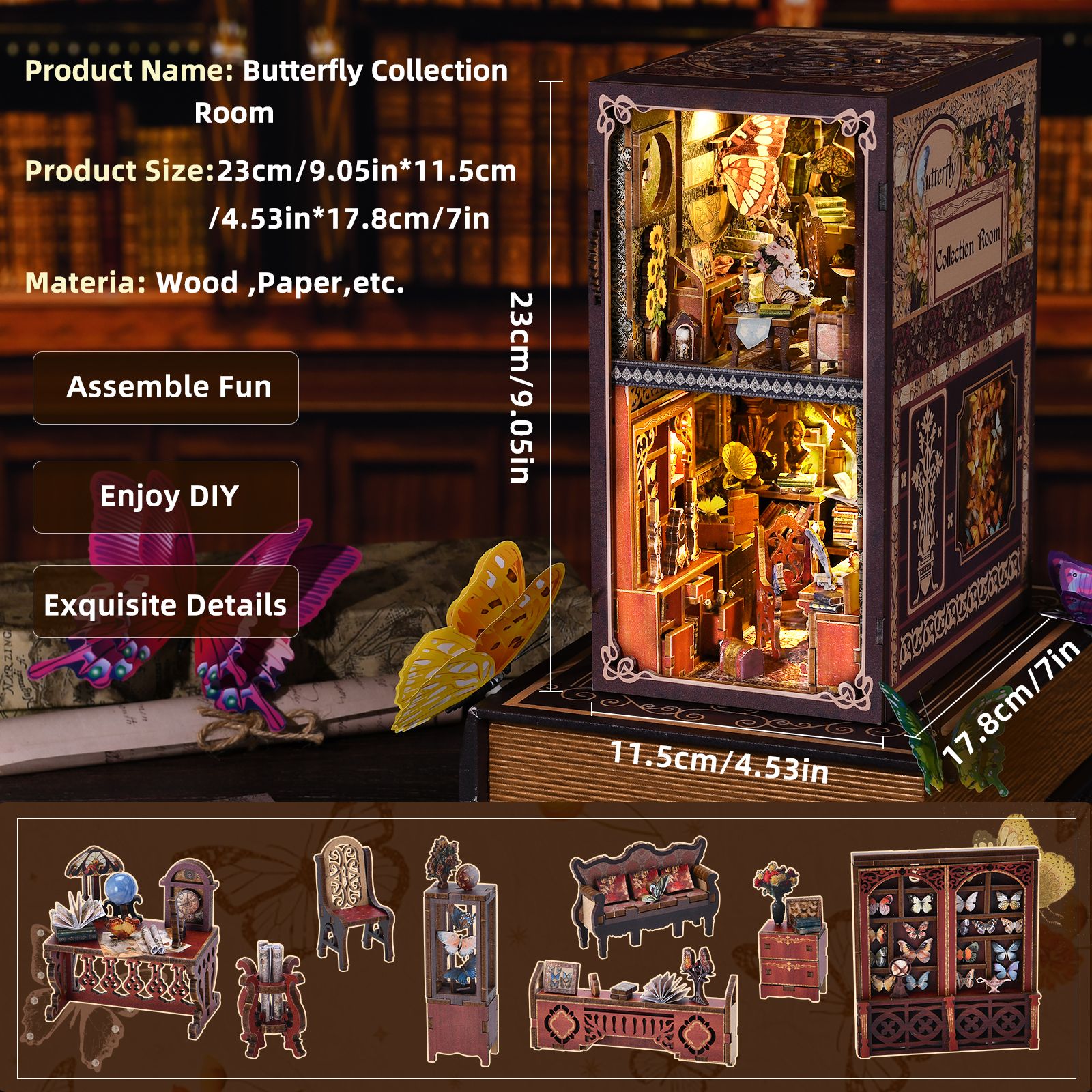 Butterfly Collection Room DIY Book Nook Kit-Book Nook World