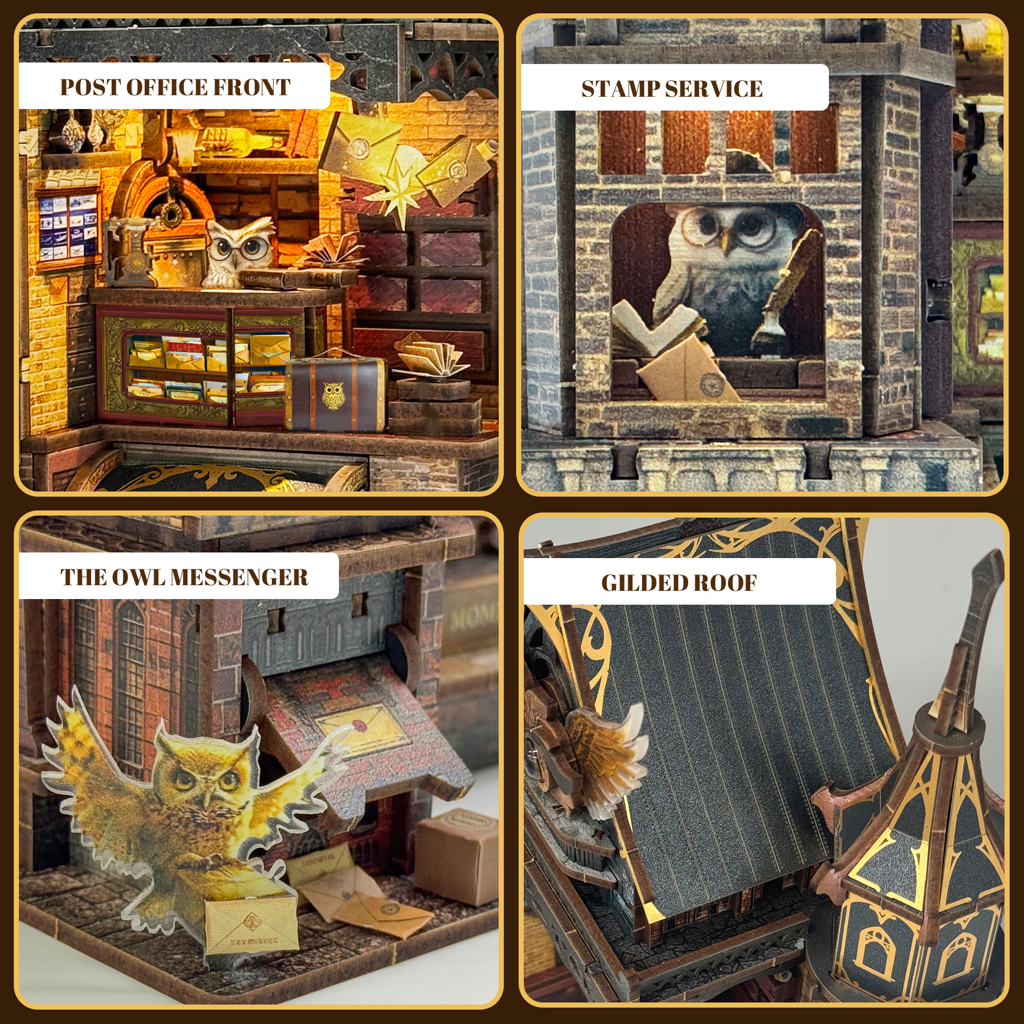 Owl Post Office DIY Miniature Kit –  Light-Up Miniature Diorama with Sound