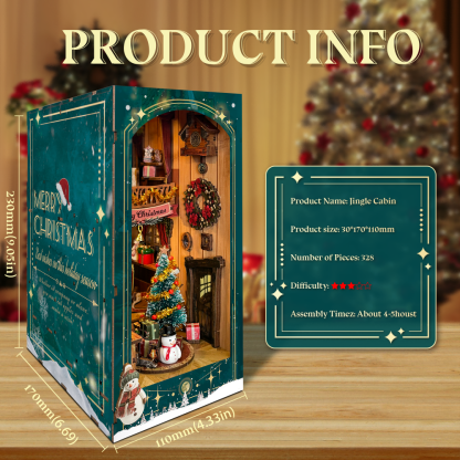 Jingle Cabin DIY Book Nook Kit（Dust cover included）-Book Nook World