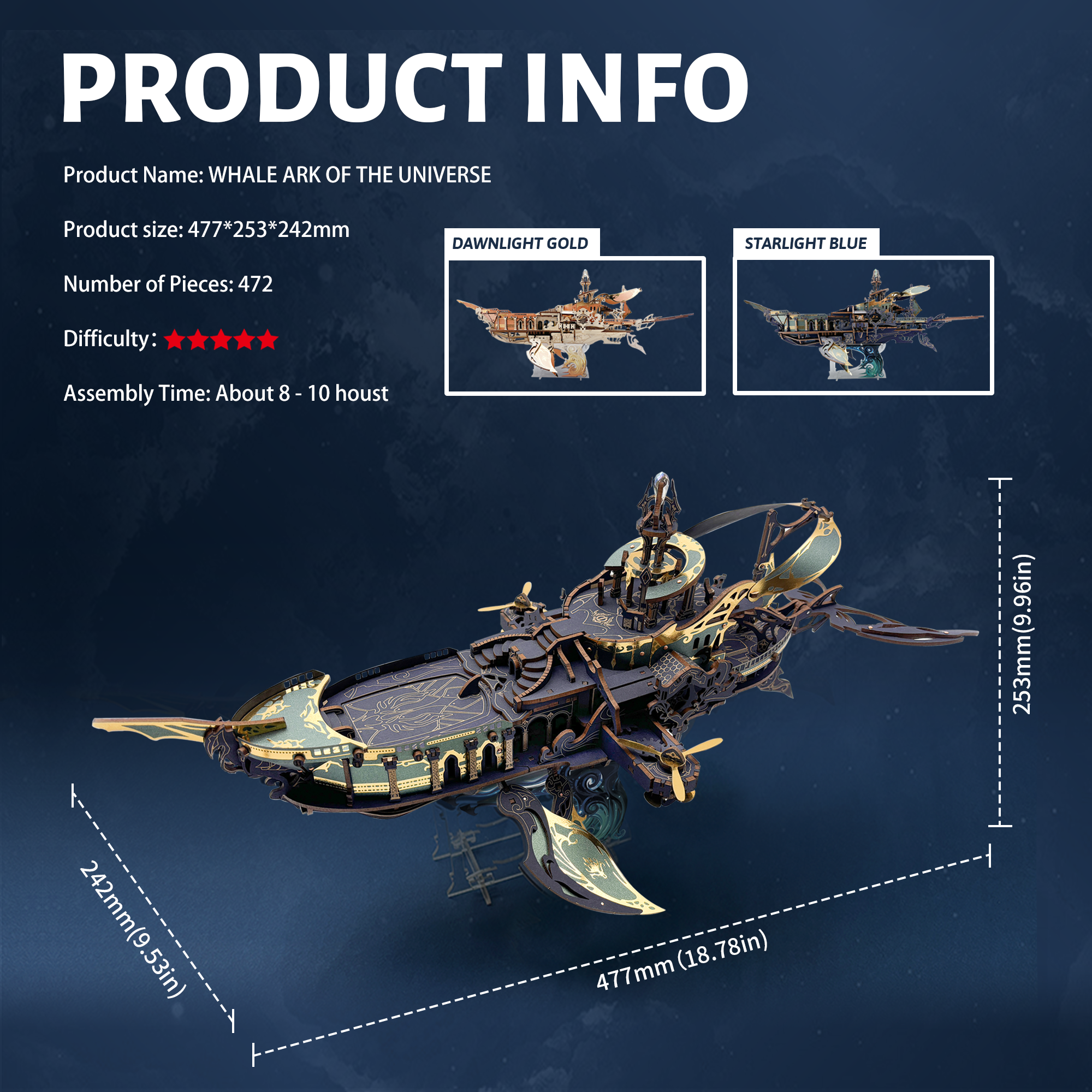 Whale Ark of the Universe 3D Mechanical Transmission Wooden Puzzle Kit-Book Nook World