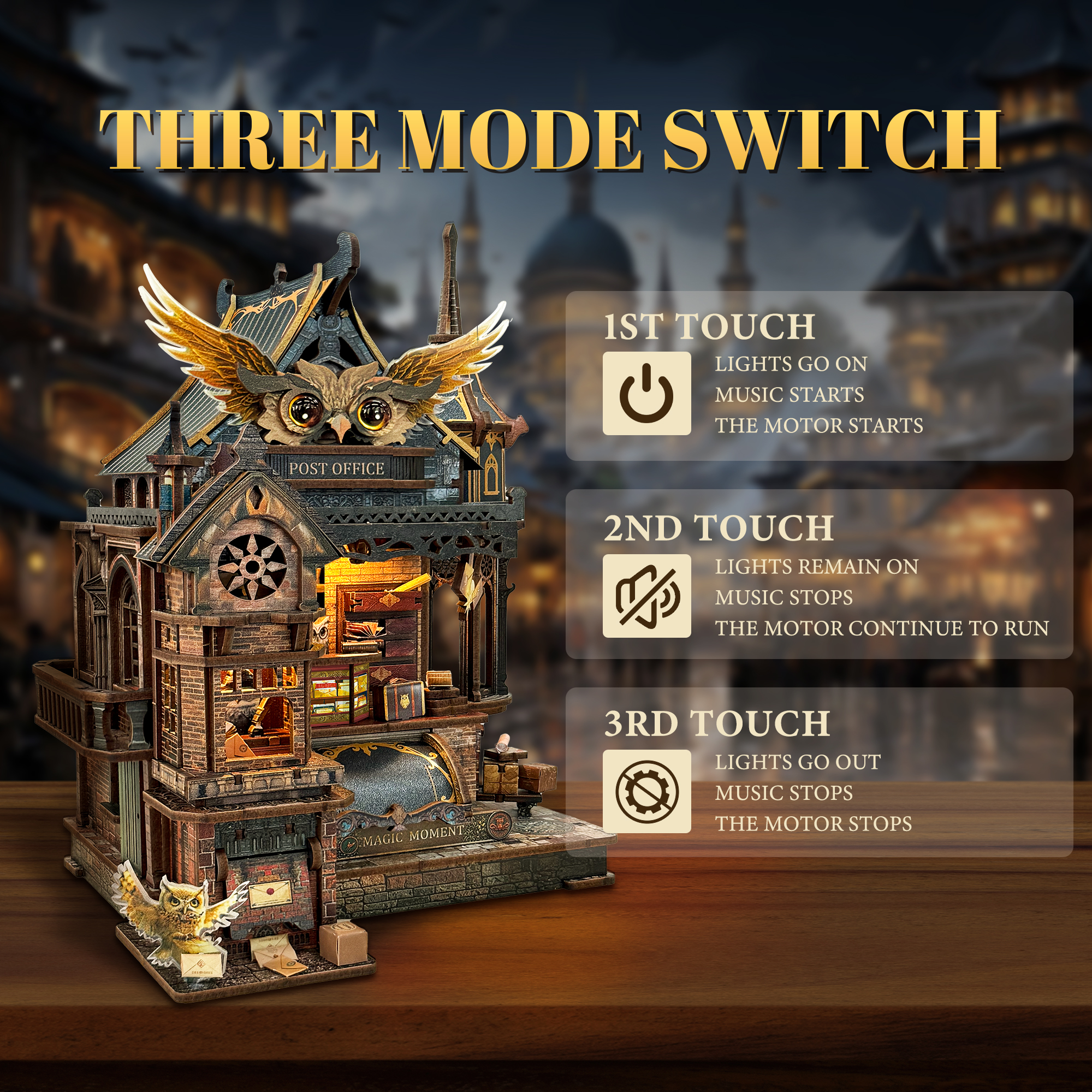 Owl Post Office DIY Miniature Kit –  Light-Up Miniature Diorama with Sound