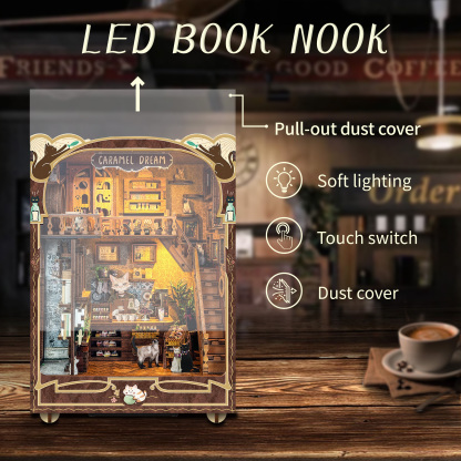 Caramel Dreams Cat Café DIY Book Nook Kit（Dust cover included）-Book Nook World
