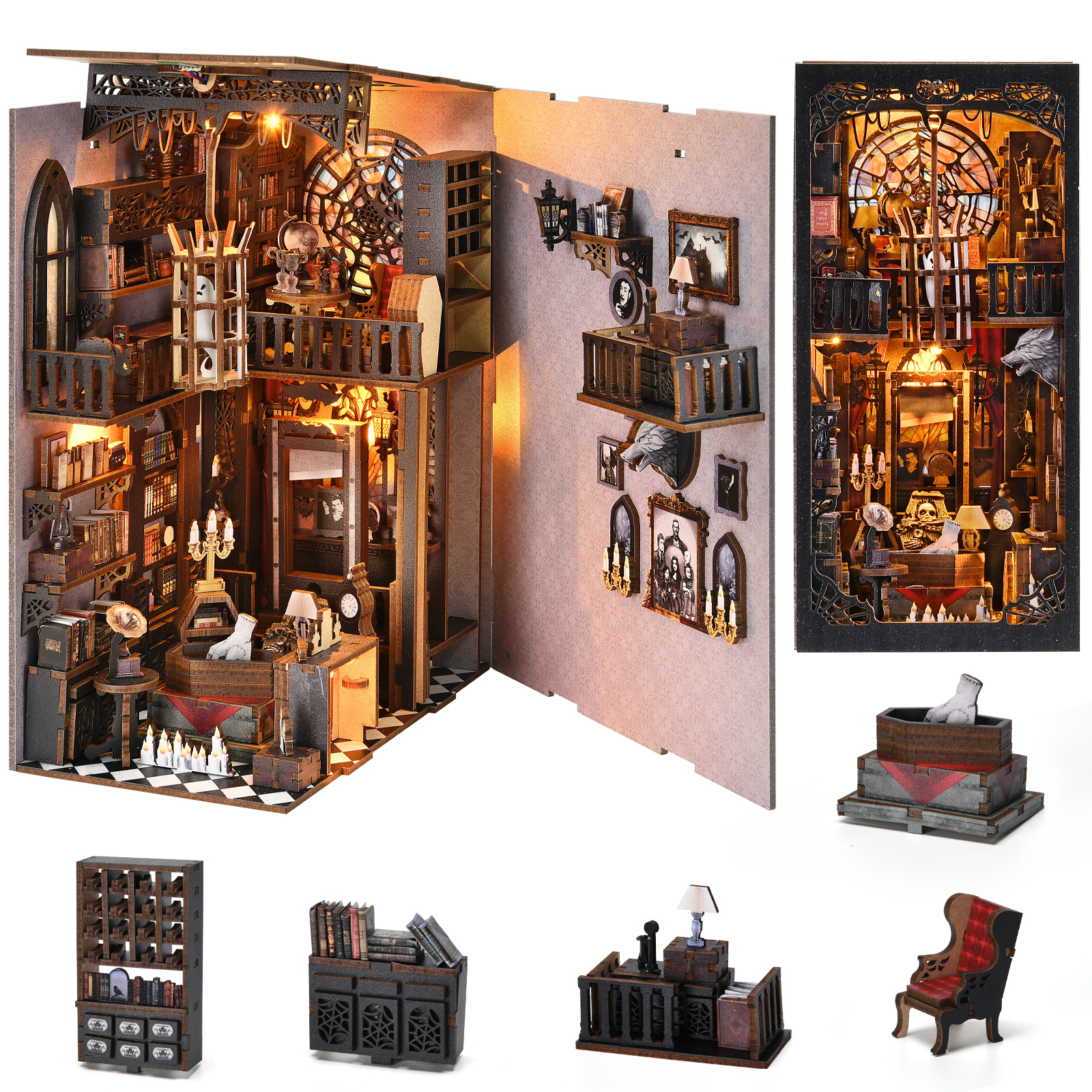 The Dark Family DIY Book Nook Kit internal structure-Book Nook World