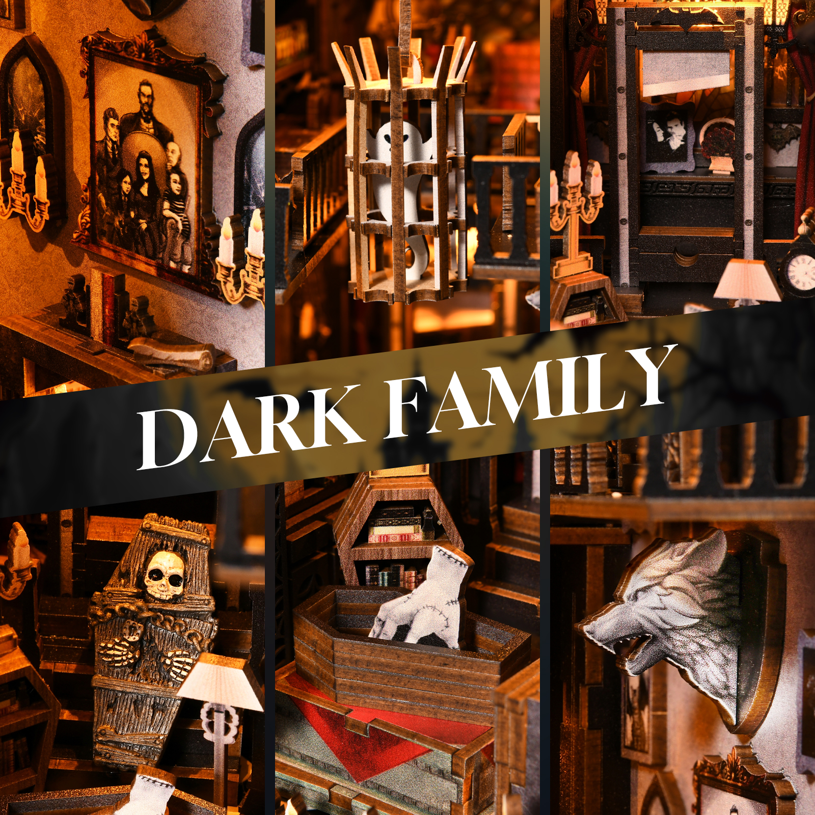 The Dark Family DIY Book Nook Kit internal details-Book Nook World