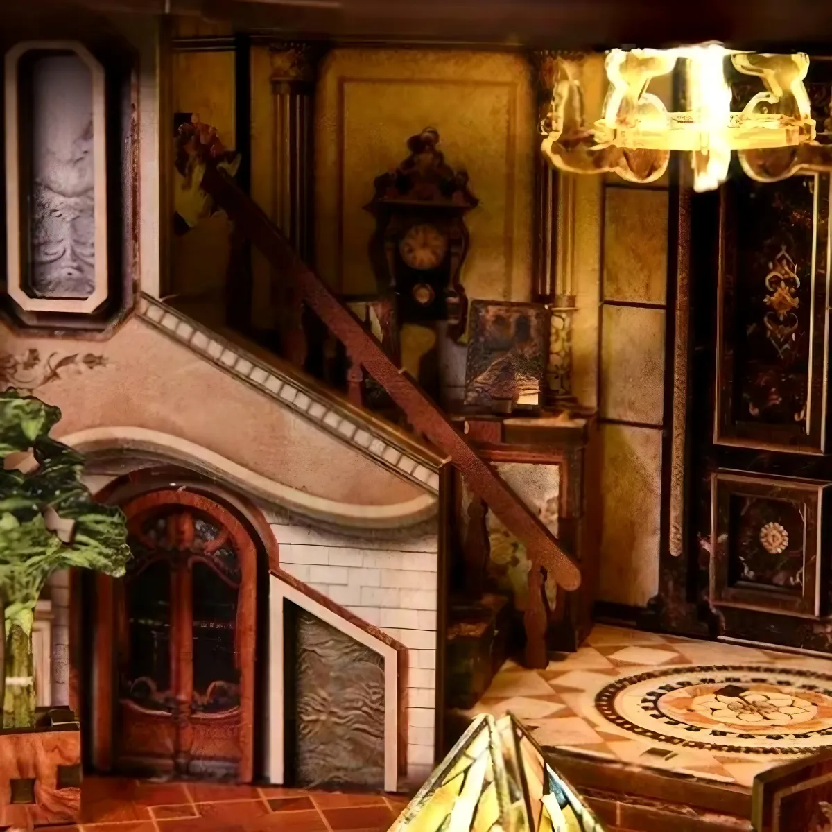 European Retro Curved Staircase Vintage Lobby Interior Design