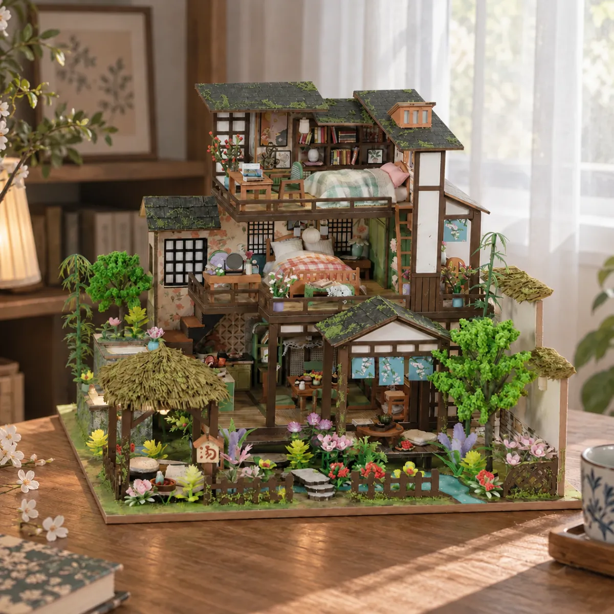 Bamboo Spring Courtyard DIY Mini House Kit l DIY Miniature Kit con le luci spente