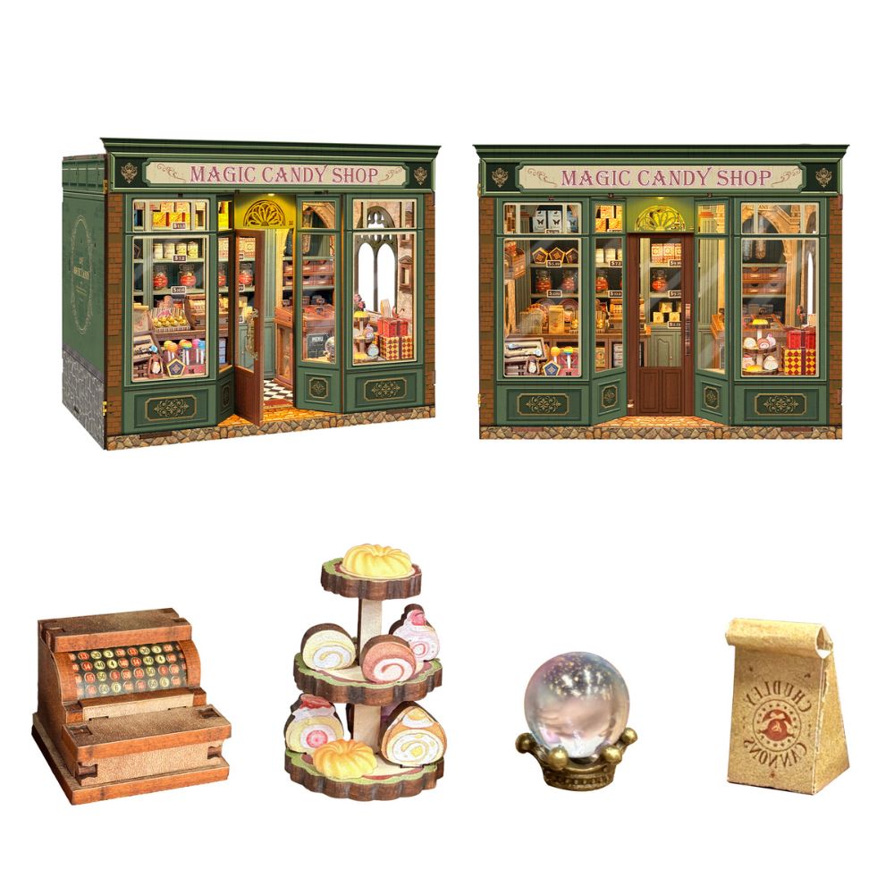 The kit includes candy design wrappers and bead strands