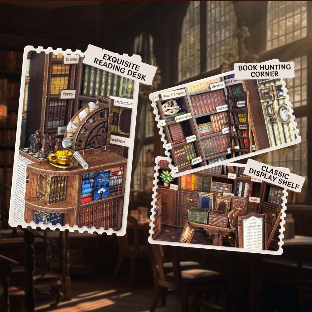 Warm LED lighting that creates a cozy ambiance
Dual opening doors for added depth and interactive design
Intricate details including miniature books, furniture, and decor pieces