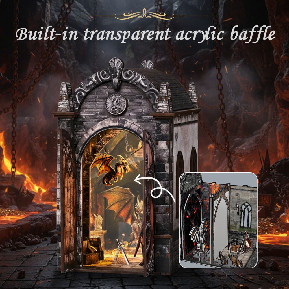 It typically includes LED lighting to illuminate the scene. 
The kit shown features a built-in transparent acrylic baffle for protection. 