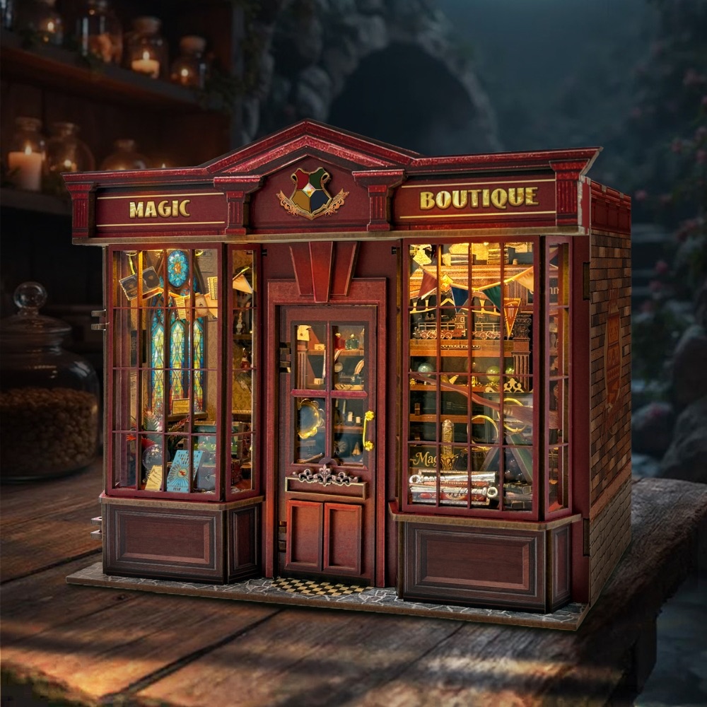Includes intricate details like miniature books, potion bottles, and ambient lighting.