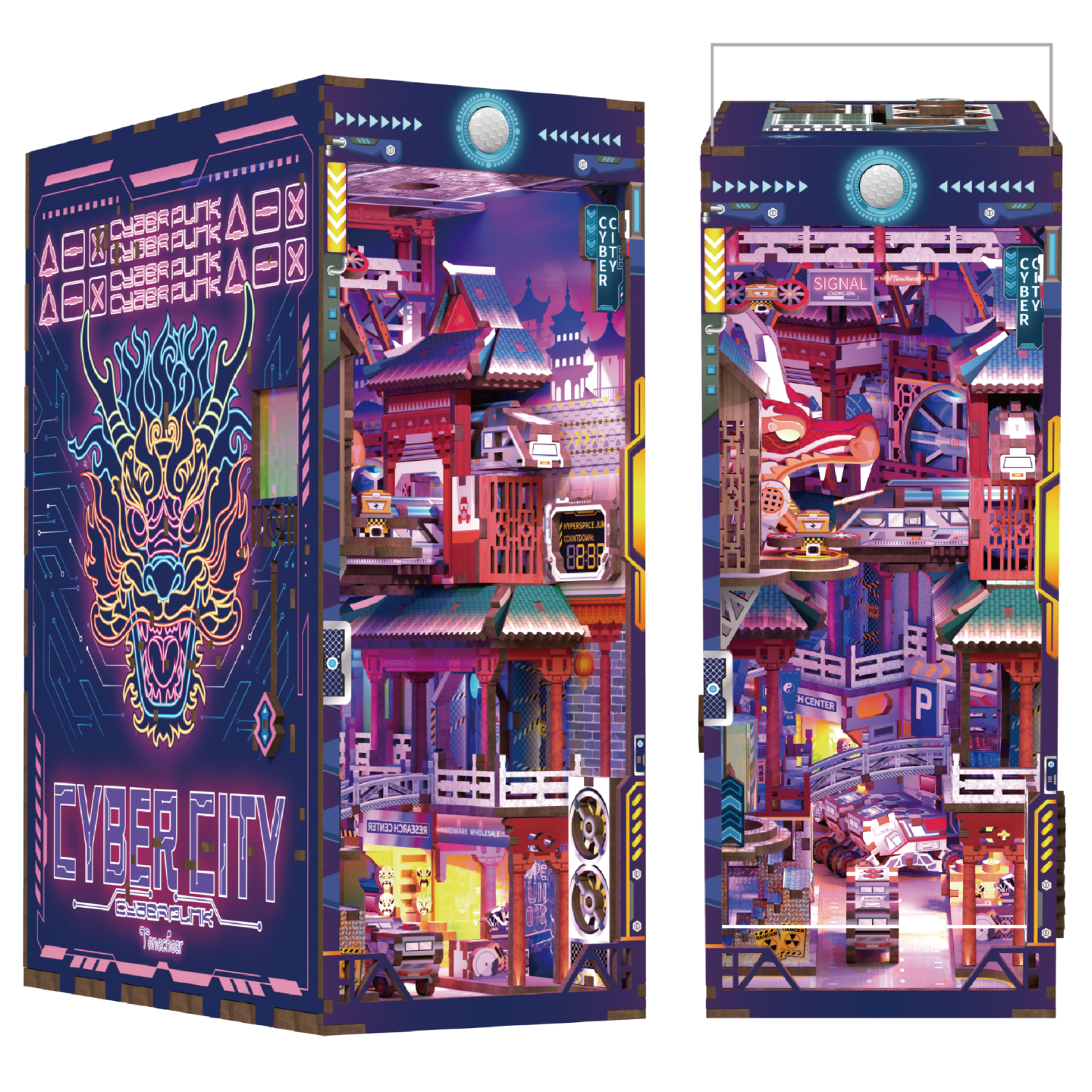 Cyber City DIY Book Nook Kit -Two Lighting Effects - Human Body Sensing Switch & Touch Switch -Book Nook World