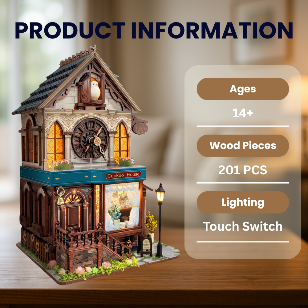 Cuckoo Clock House | Mechanical 3D Wooden Puzzle Kit-Book Nook World