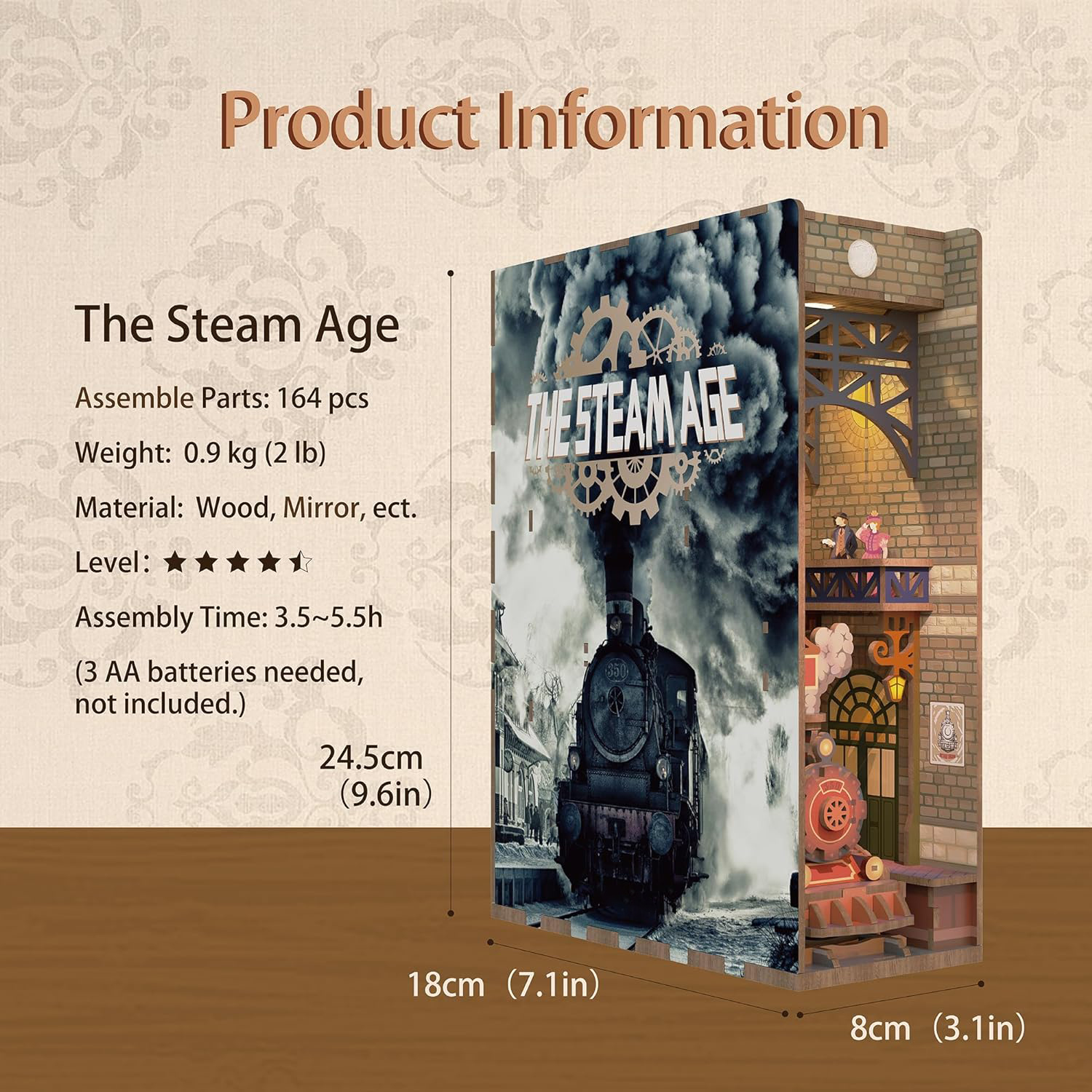 The Steam Age DIY Book Nook Kit product dimension