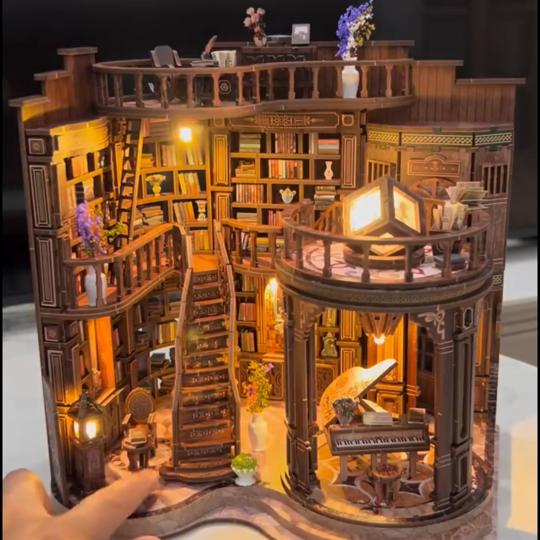 Dreamy Book Hall DIY Mini House Kit | DIY Miniature Kit with lights on