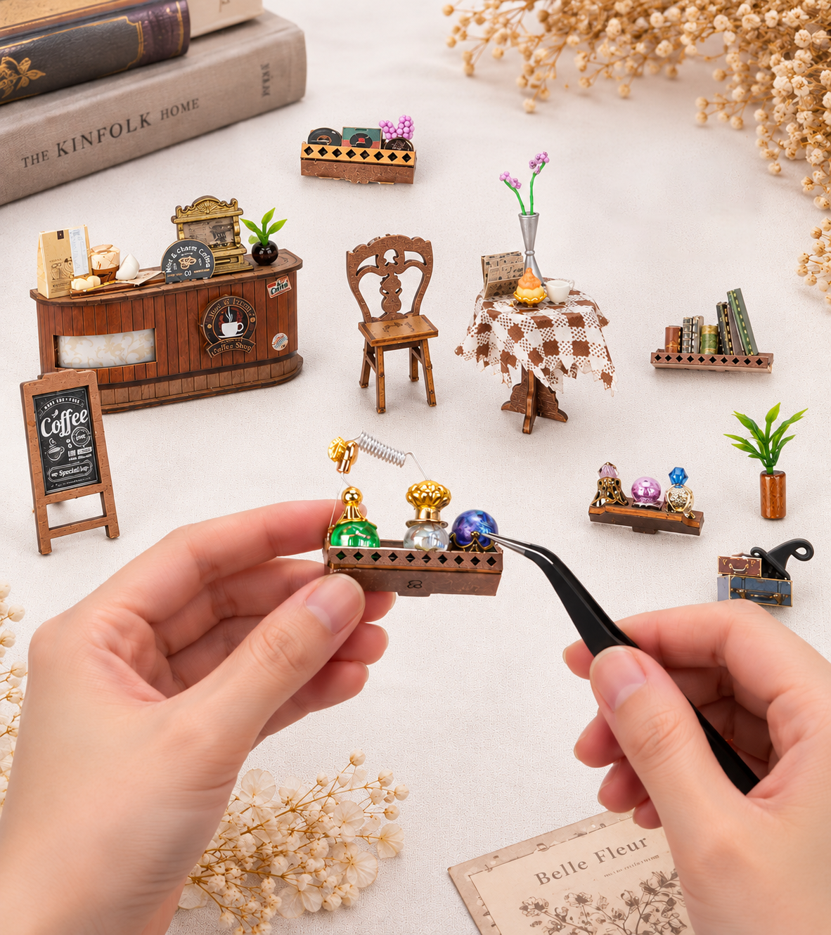 Mystic Coffee Shop DIY Miniature Dollhouse Kit build detail