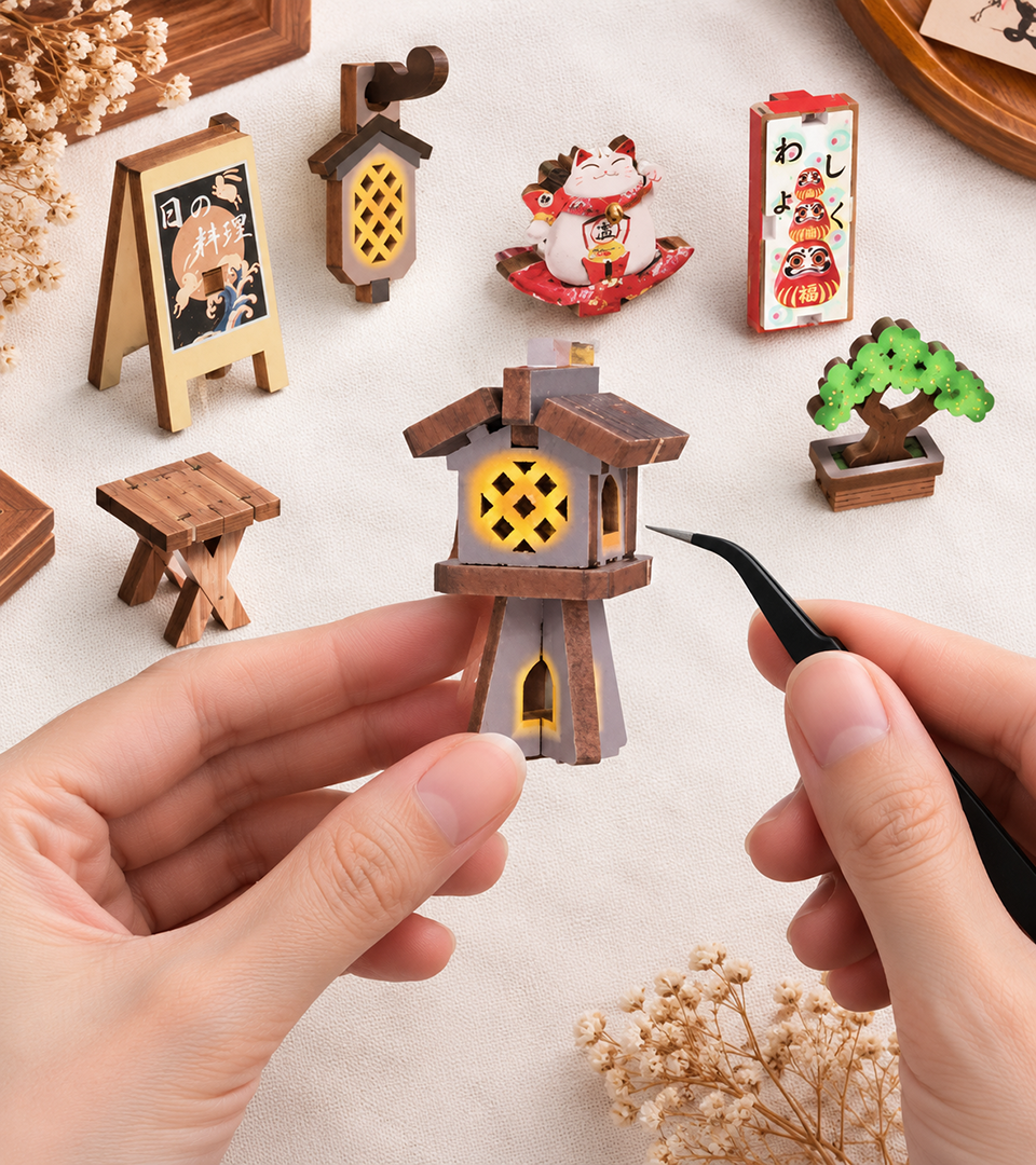 Bouwdetail van Keuken Restaurant Houten Puzzel Miniatuur Poppenhuis Opslagdoos Kit