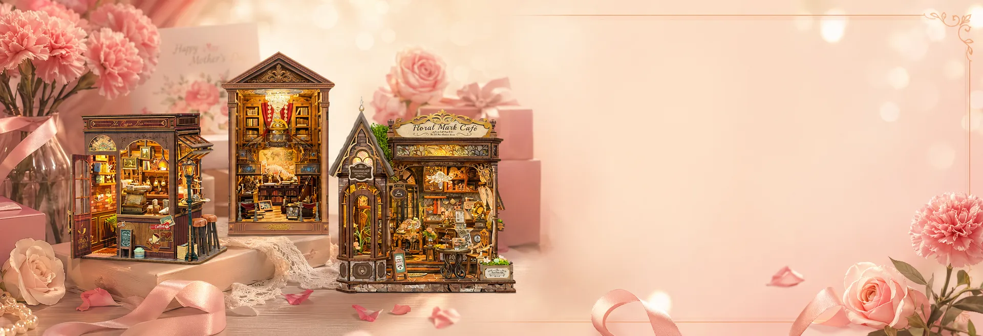 {"default":"Mother’s Day book nook kit gift displayed on a cozy shelf with miniature details and warm lighting"}
