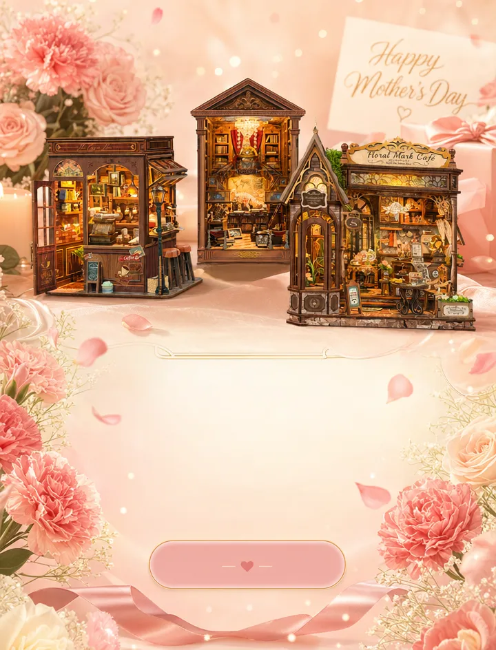 {"default":"Mother’s Day book nook kit gift displayed on a cozy shelf with miniature details and warm lighting"}
