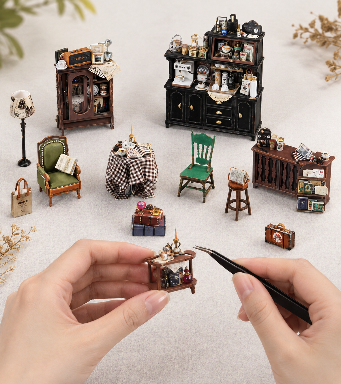 Vintage Coffee Shop DIY Miniature Kit build detail