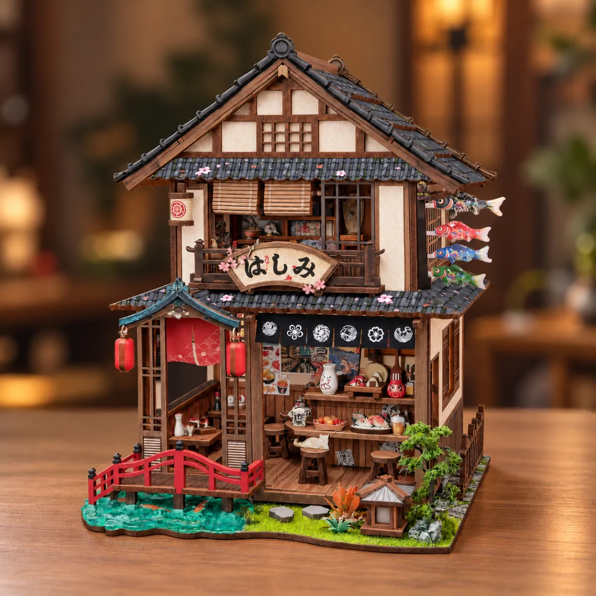 Bridgeside Machiya DIY 日本微型房屋套件 关灯效果