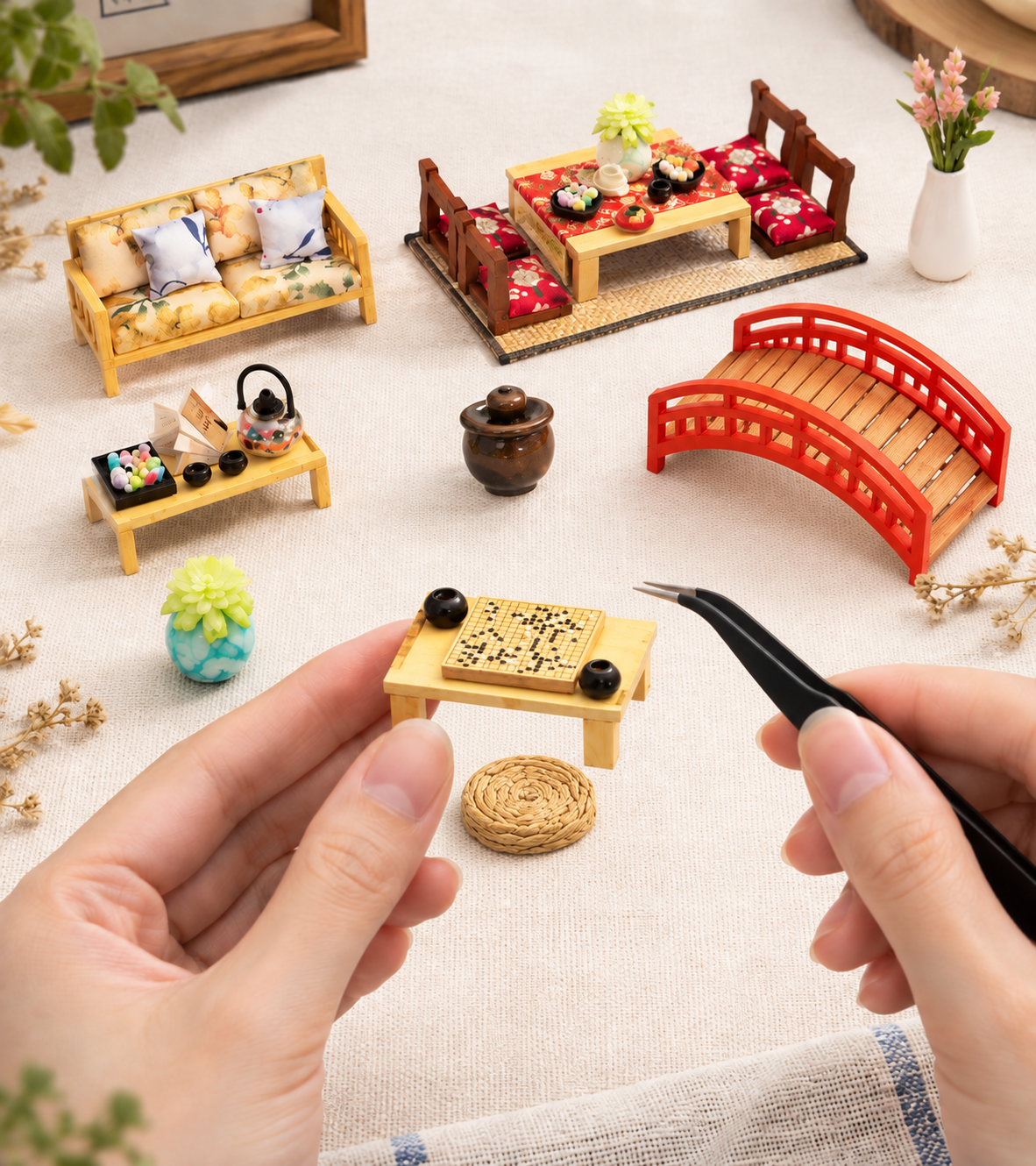 Bouwdetail van Oosterse charme doe-het-zelf miniatuur poppenhuis bouwpakket
