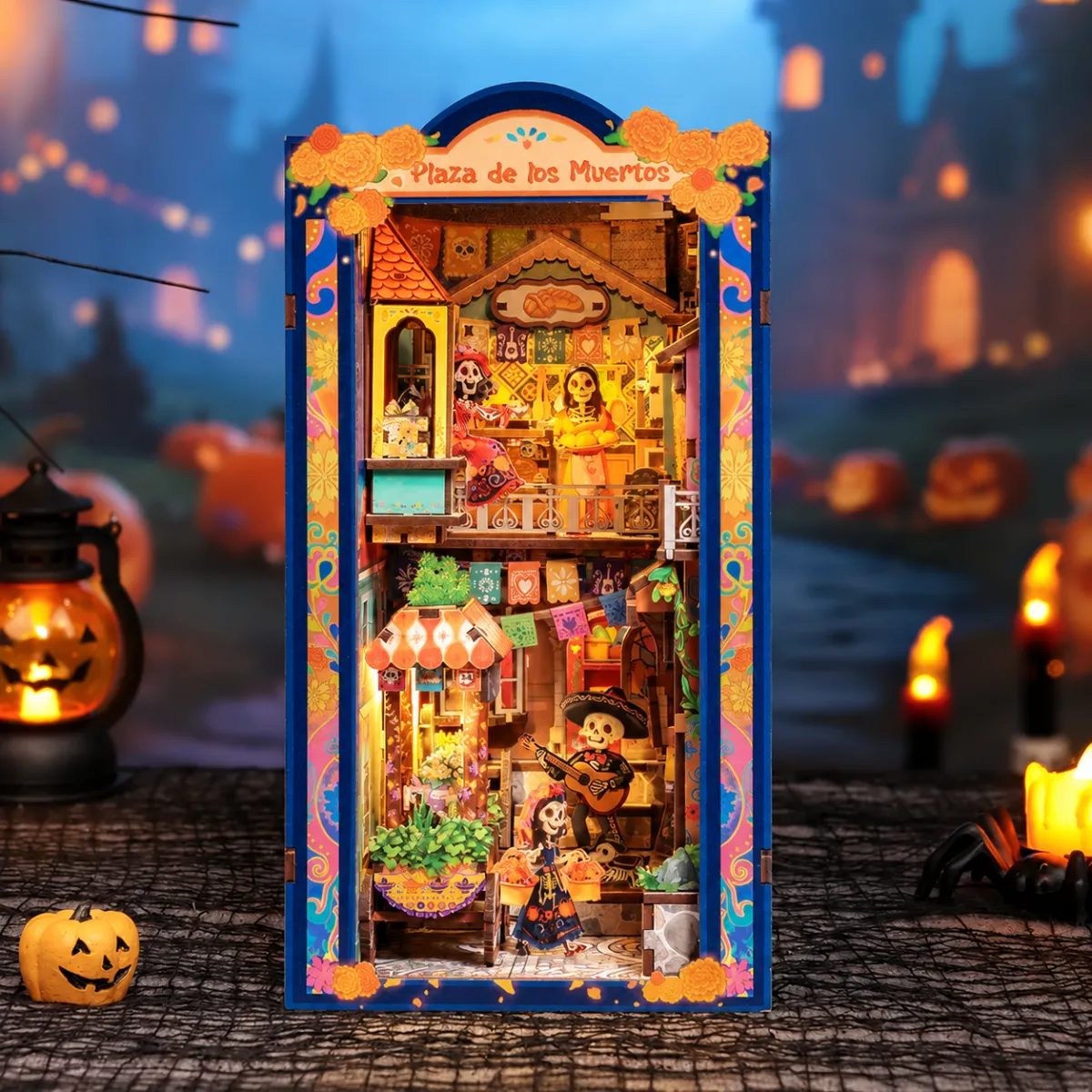 Doe-het-zelf boekenhoekset voor Plaza of the Dead met het licht aan