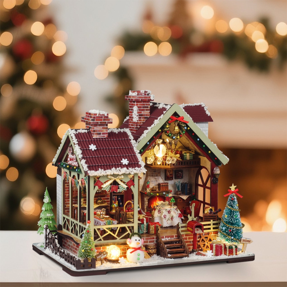 Warm Christmas Lodge Mini House Kit l DIY Miniature Kit-Book Nook World