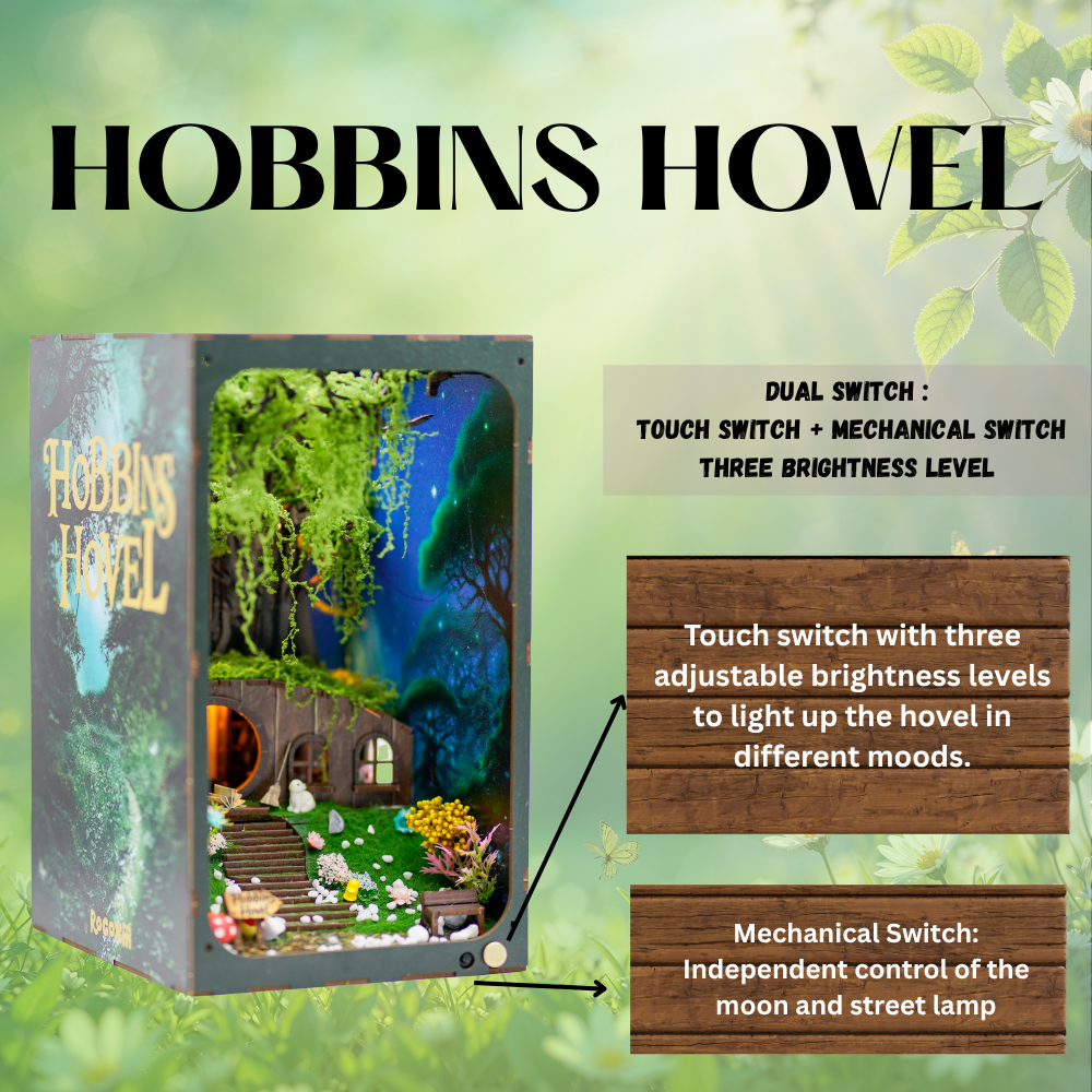 Hobbins Hovel DIY Book Nook Kit-dual switch LED light book nook