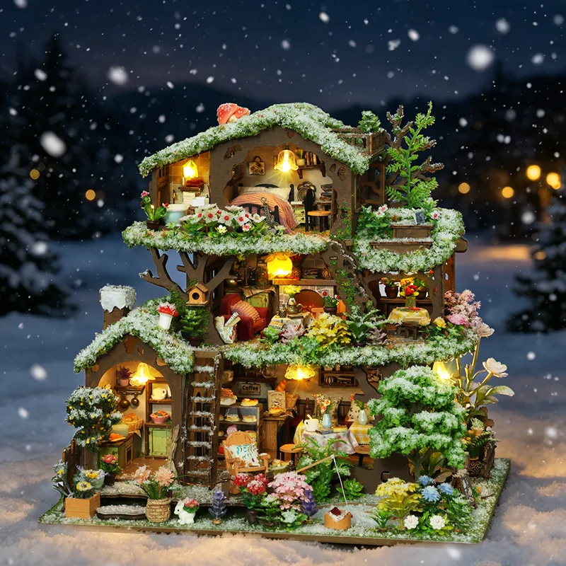 Time Treehouse DIY Mini House Kit l DIY Miniature Kit (Snowy Scene Edition)