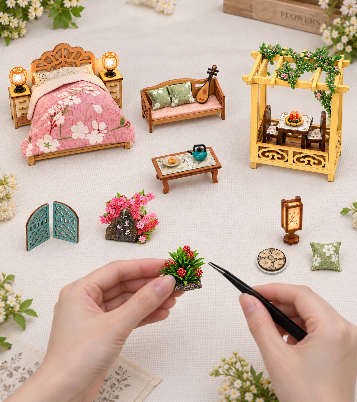 Blossom Serenity Manor DIY Miniature Dollhouse Kit build detail