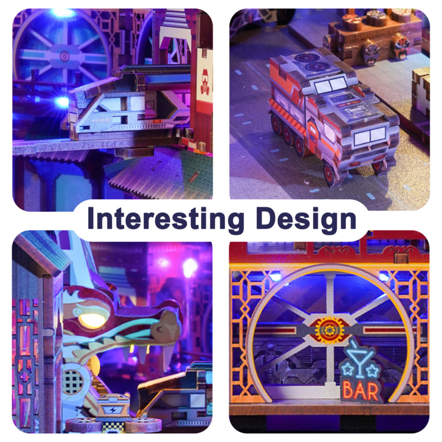 Cyber City DIY Book Nook Kit -Two Lighting Effects - Human Body Sensing Switch & Touch Switch -Book Nook World