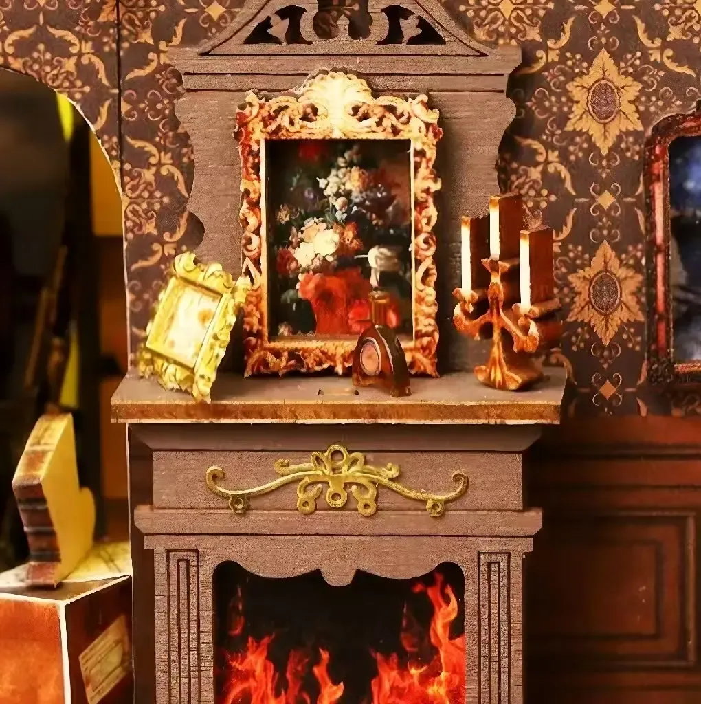 Detailed Fireplace Mantel Scene