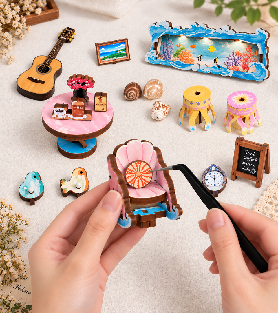 Bouwdetail van Seaside Café DIY Dynamische Muziek & Dynamische Scène Poppenhuis