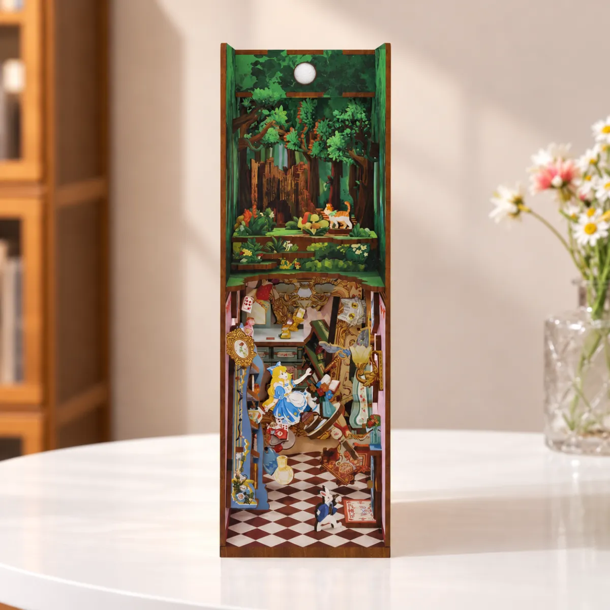 Alice in Wonderland DIY Book Nook Kit with lights off