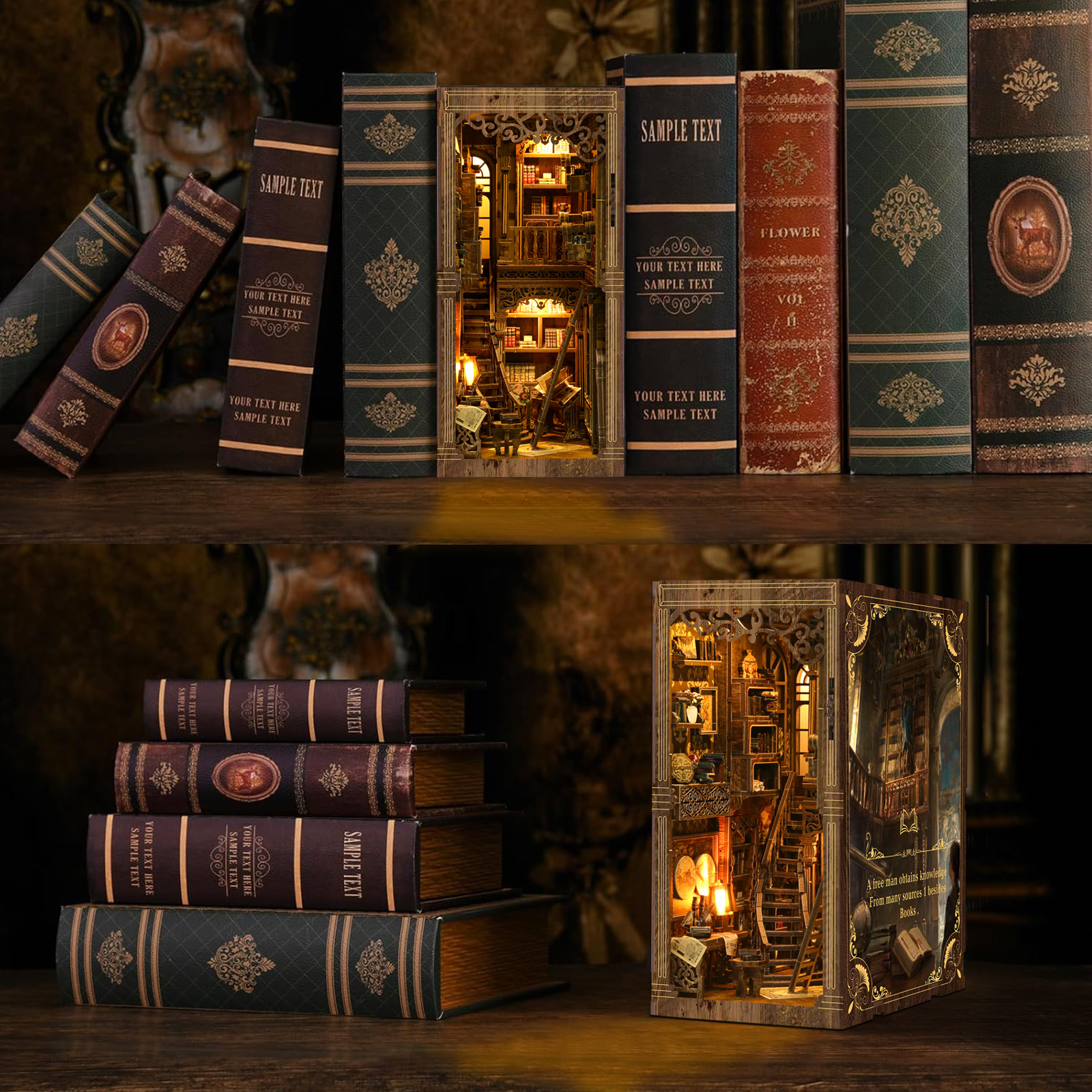 Book Nook 完成品 Ancient Book Ancient Book Collection Room DIY Book Nook Kit(Dust cover
