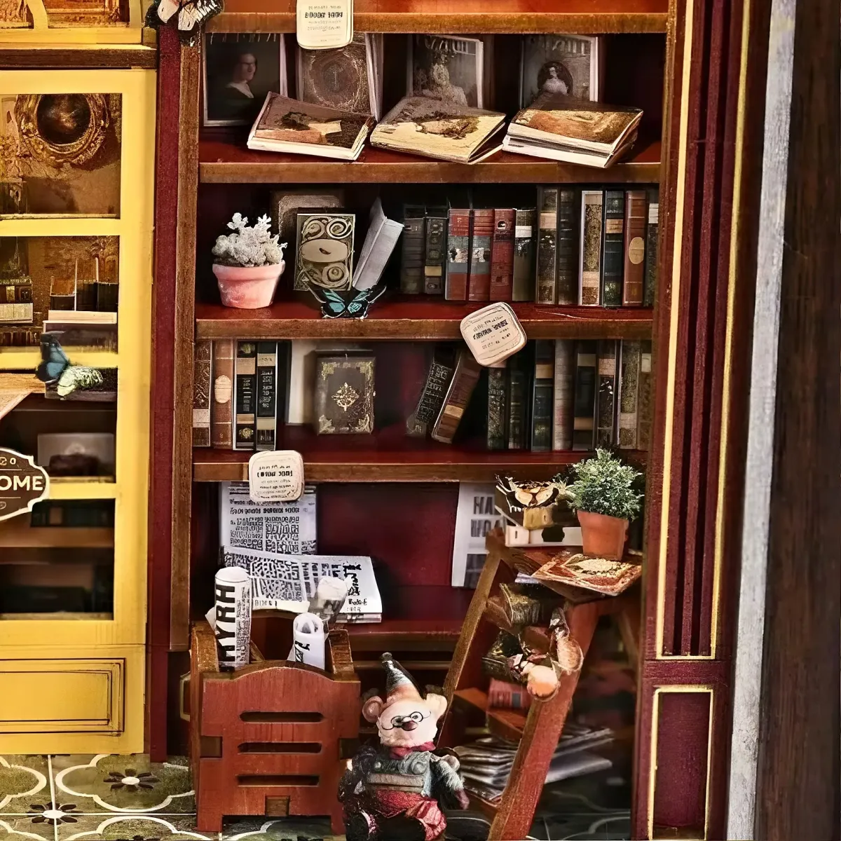 Warm Lived-In Vintage Bookshop Shelving Display