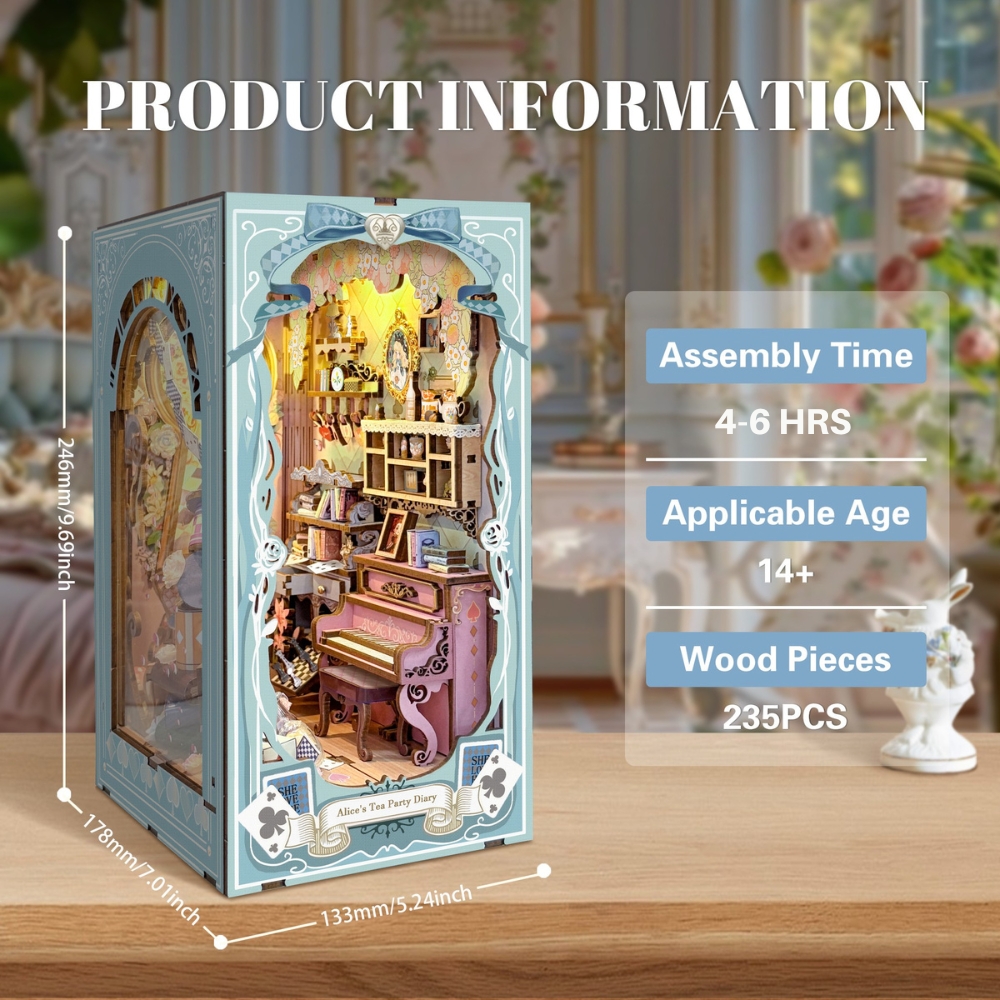 Alice's Tea Party Diary Book Nook Kit-assembled size and 235 wood pieces