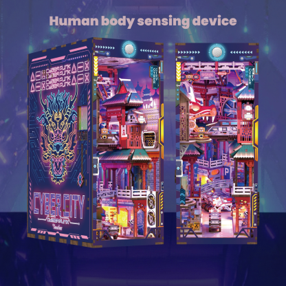 Cyber City DIY Book Nook Kit -Two Lighting Effects - Human Body Sensing Switch & Touch Switch -Book Nook World