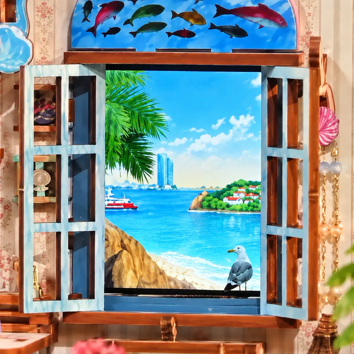 Digitale etalage met uitzicht op zee