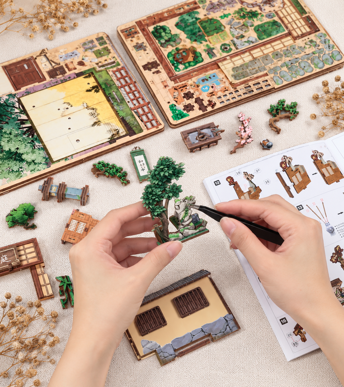 Bamboo Spring Courtyard DIY Mini House Kit l DIY Miniature Kit build detail