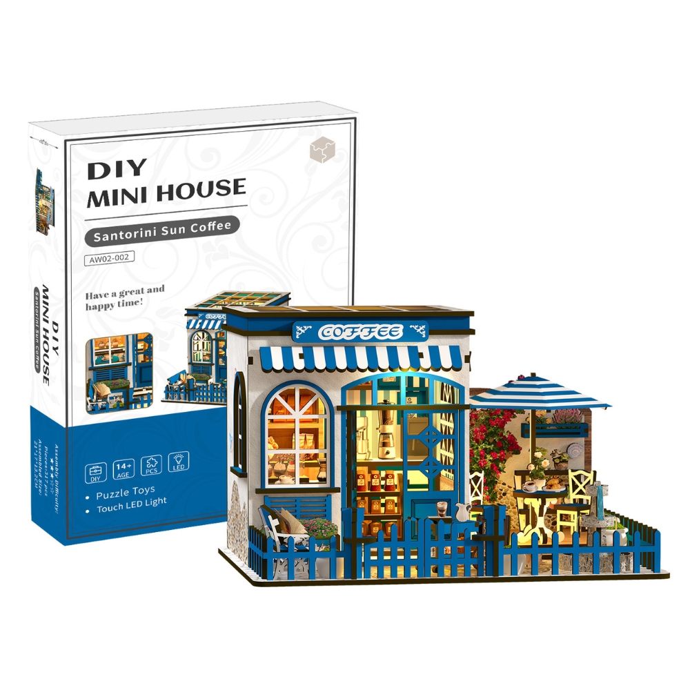 Santorini Sun Coffee DIY Mini House Kit | DIY Miniature Kit-Book Nook World
