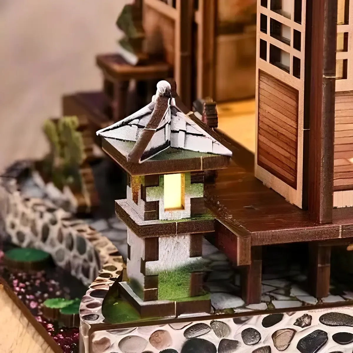 Mini Moss-Covered Stone Lantern Tower