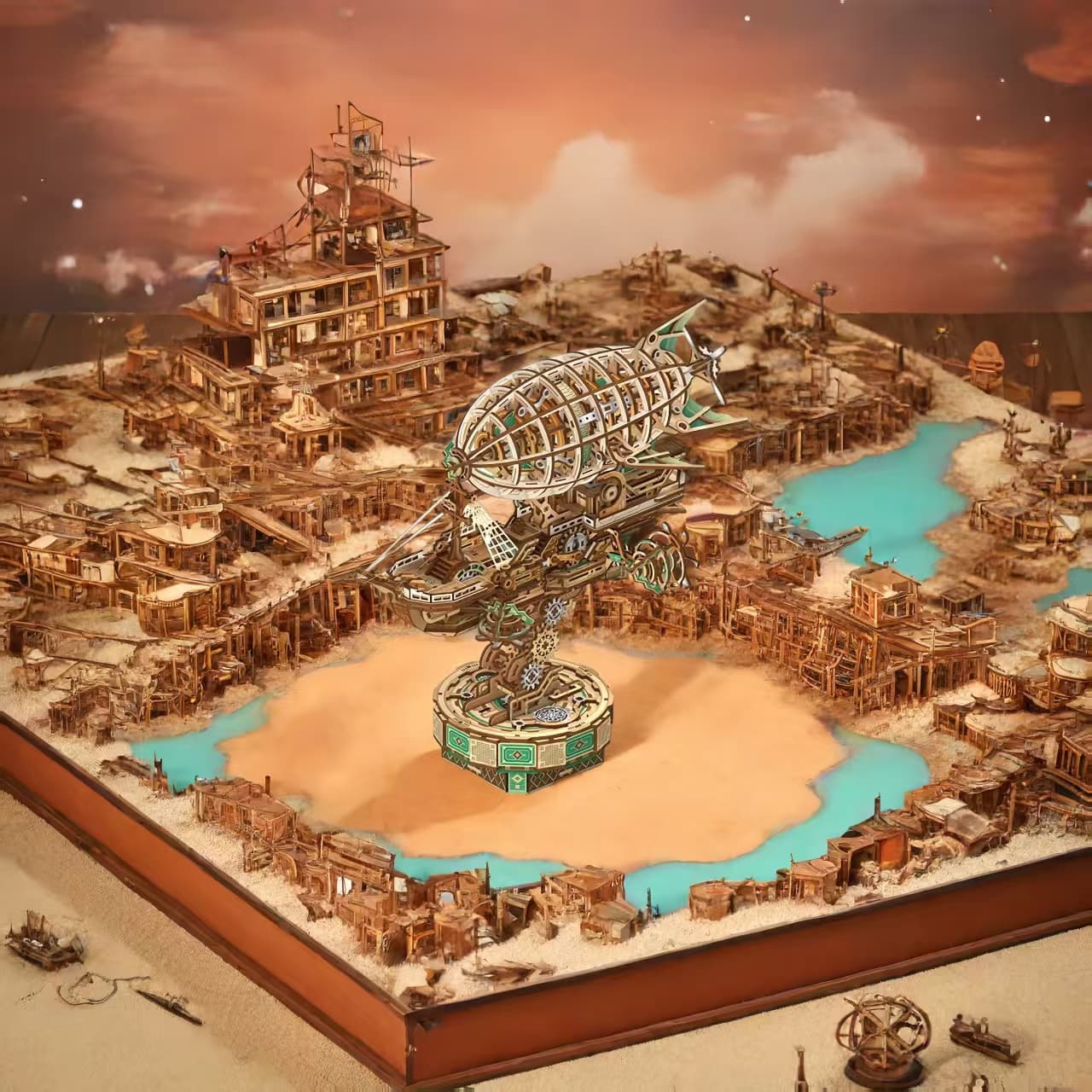 Sailing In Fog DIY 3D Mechanical Transmission Wooden Puzzle Kit