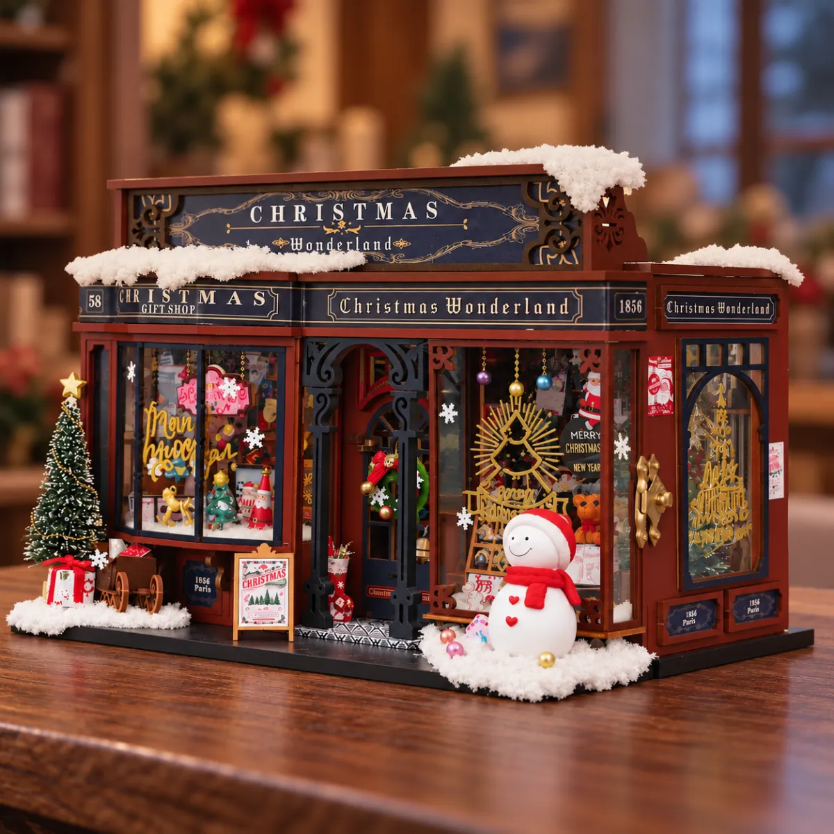 Kit fai da te per casa delle bambole in miniatura "Christmas Wonderland" con le luci spente