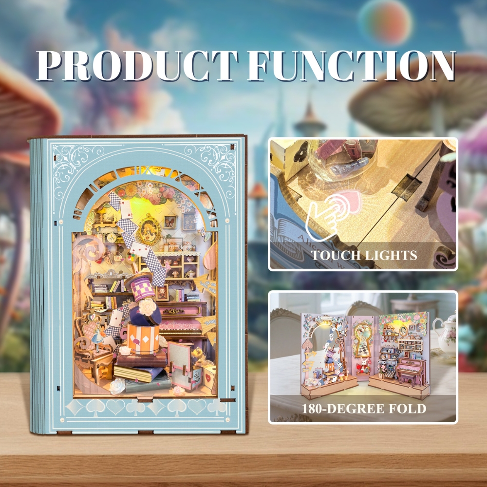 Alice's Tea Party Diary Book Nook Kit-Alice in the Wonderland, touch LED light