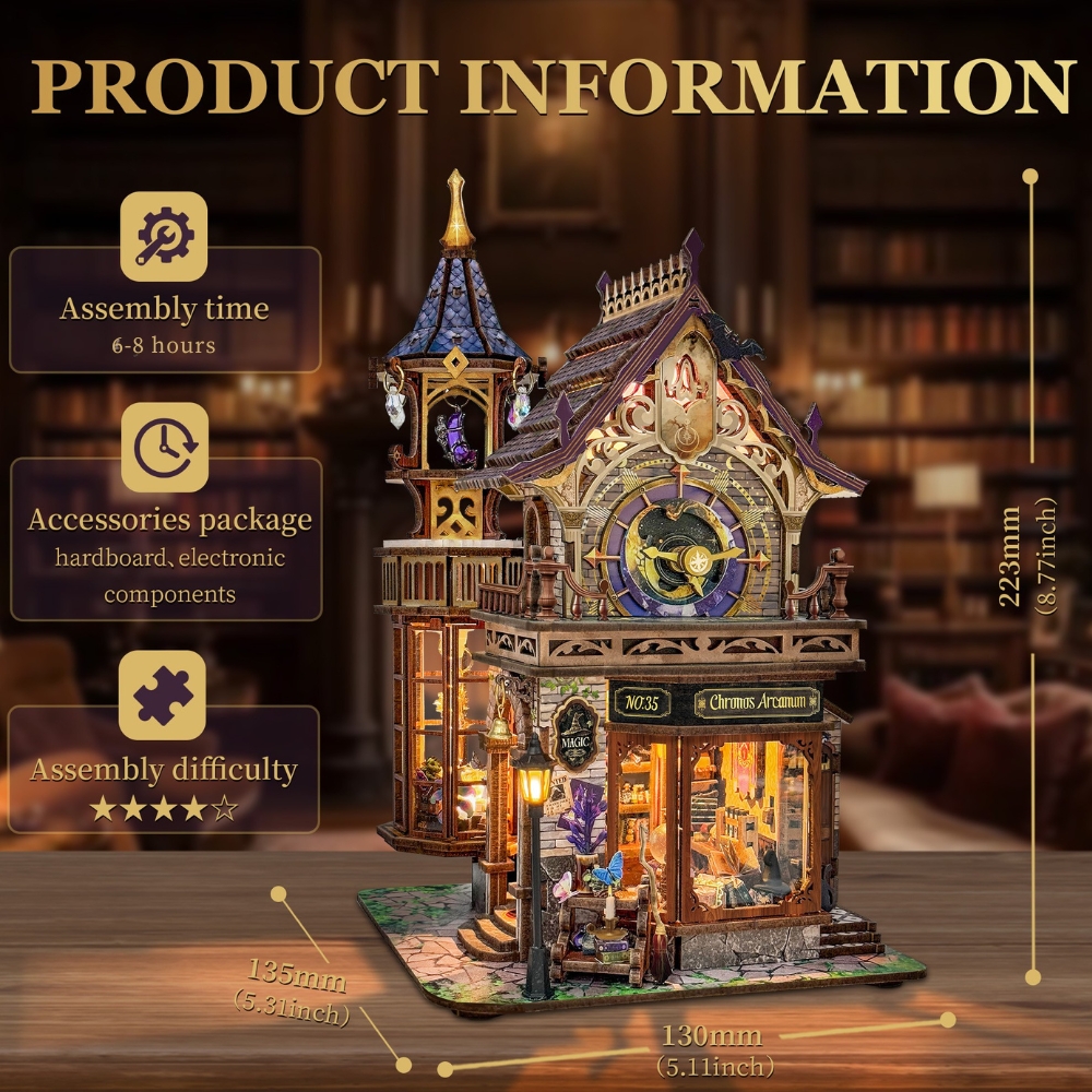 Time Magic Club DIY Miniature product information and dimension.