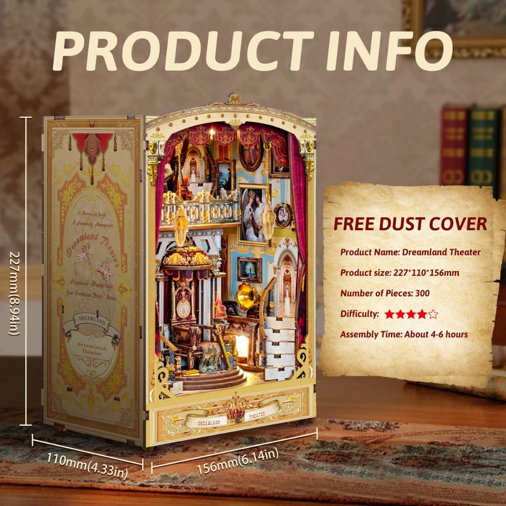 An automatic rotation double-sided stage that reveals two beautifully crafted scenes, adding motion and magic to your bookshelf. Free dust cover.