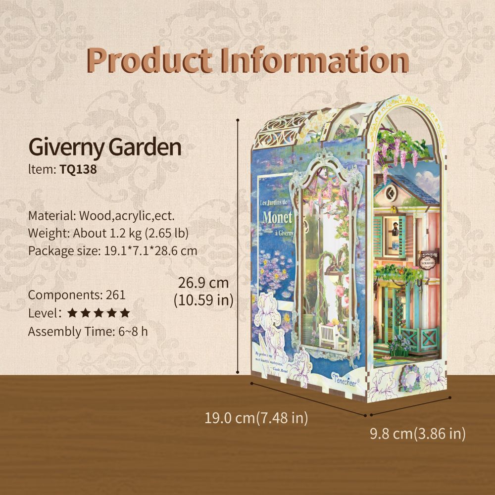 The kit allows users to build a detailed miniature replica of Monet's gardens at Giverny to insert into a bookshelf.